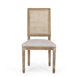 French Country Dining Chair With Rectangular Cane Backrest And Smooth Upholstered Seating