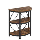 3 Tier Half Moon End Table, Space Saving Semi Circle - Deep Rustic Brown