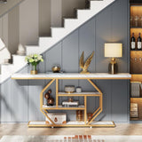 Extra Long Console Table With 4 Tier Storage For Living Hallway - White / Gold