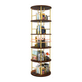 5 Tier 360 Rotating Bookshelf, Display Round Floor Standing Swivel Bookcase For Bedroom - Golden