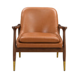 Mid - Century Accent Chair With Cushioned Seat, Brass Tipped Legs