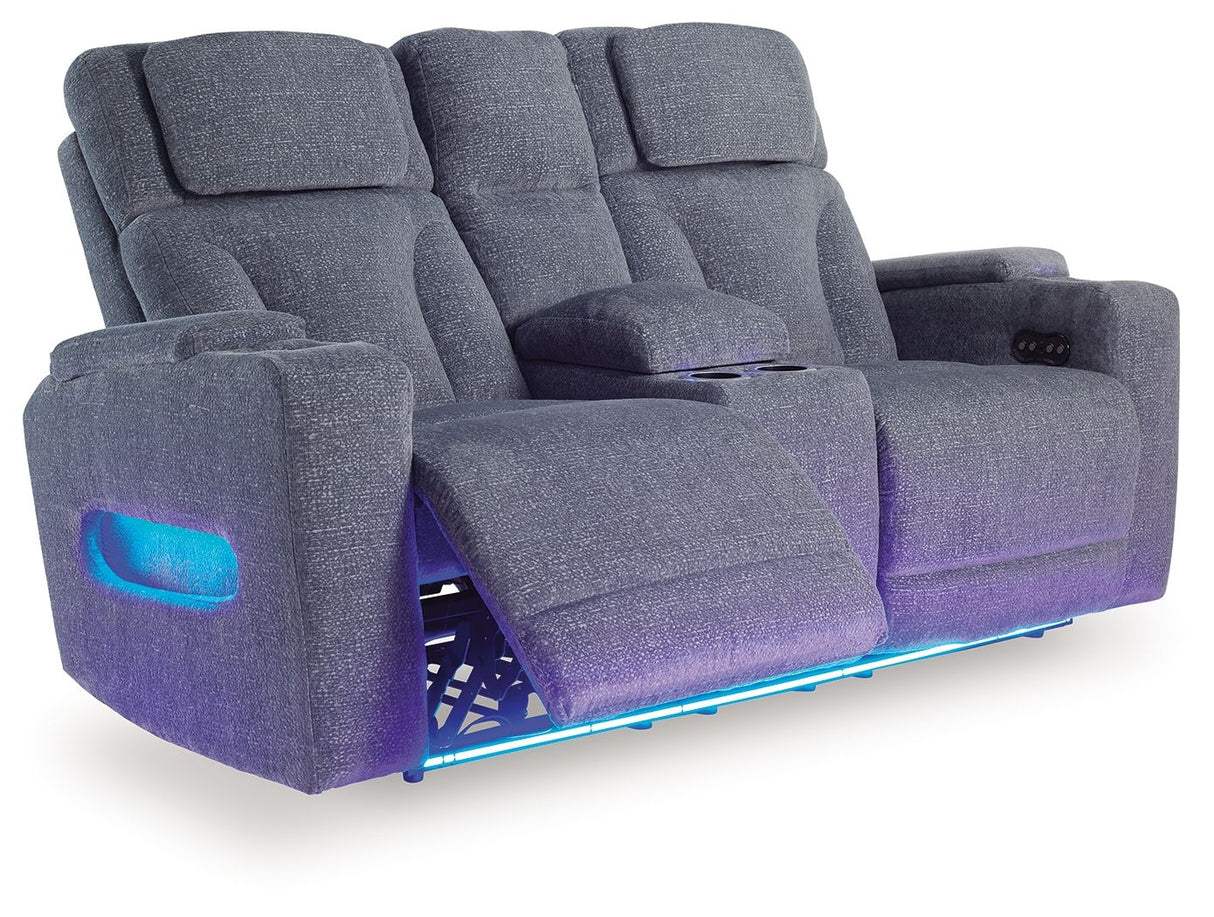 Studio Cave - Steel - Power Reclining Loveseat with Console