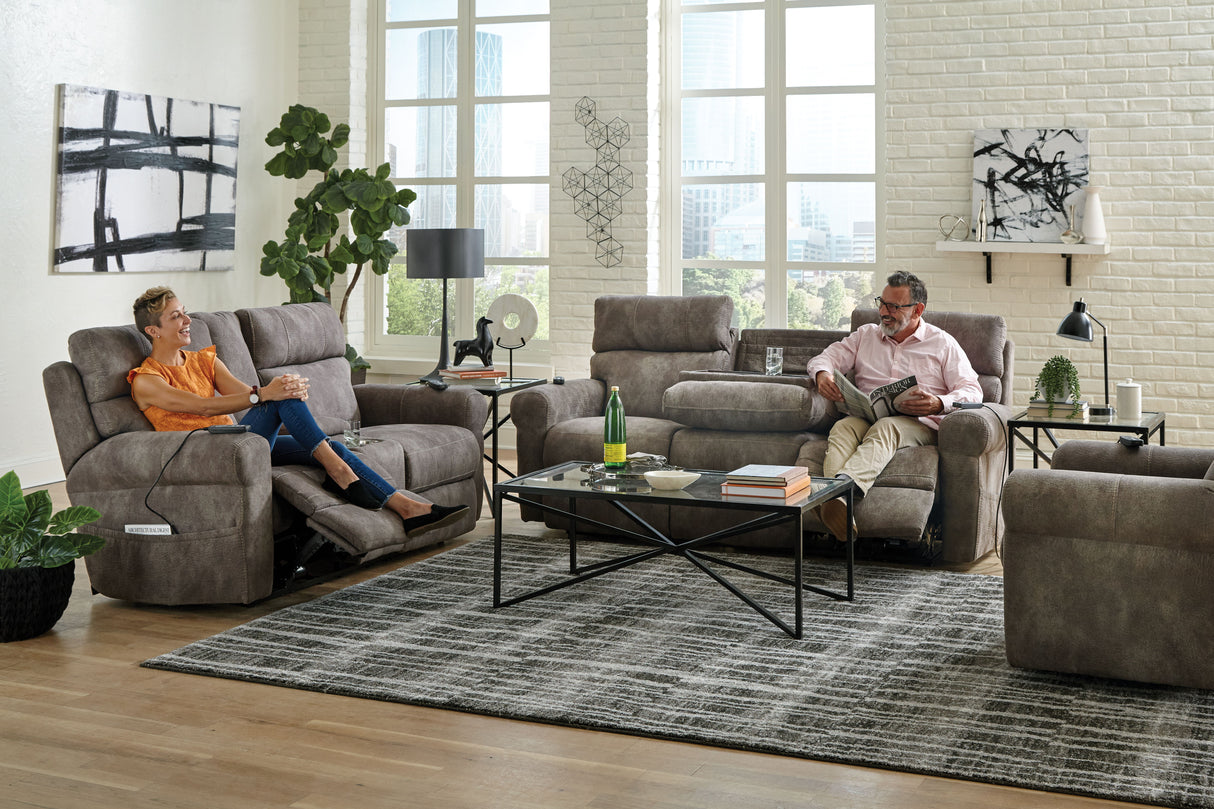 Tranquility - Power Headrest Power Lay Flat Reclining Cons Loveseat With CR3 Heat / Massage / Lumbar - Pewter