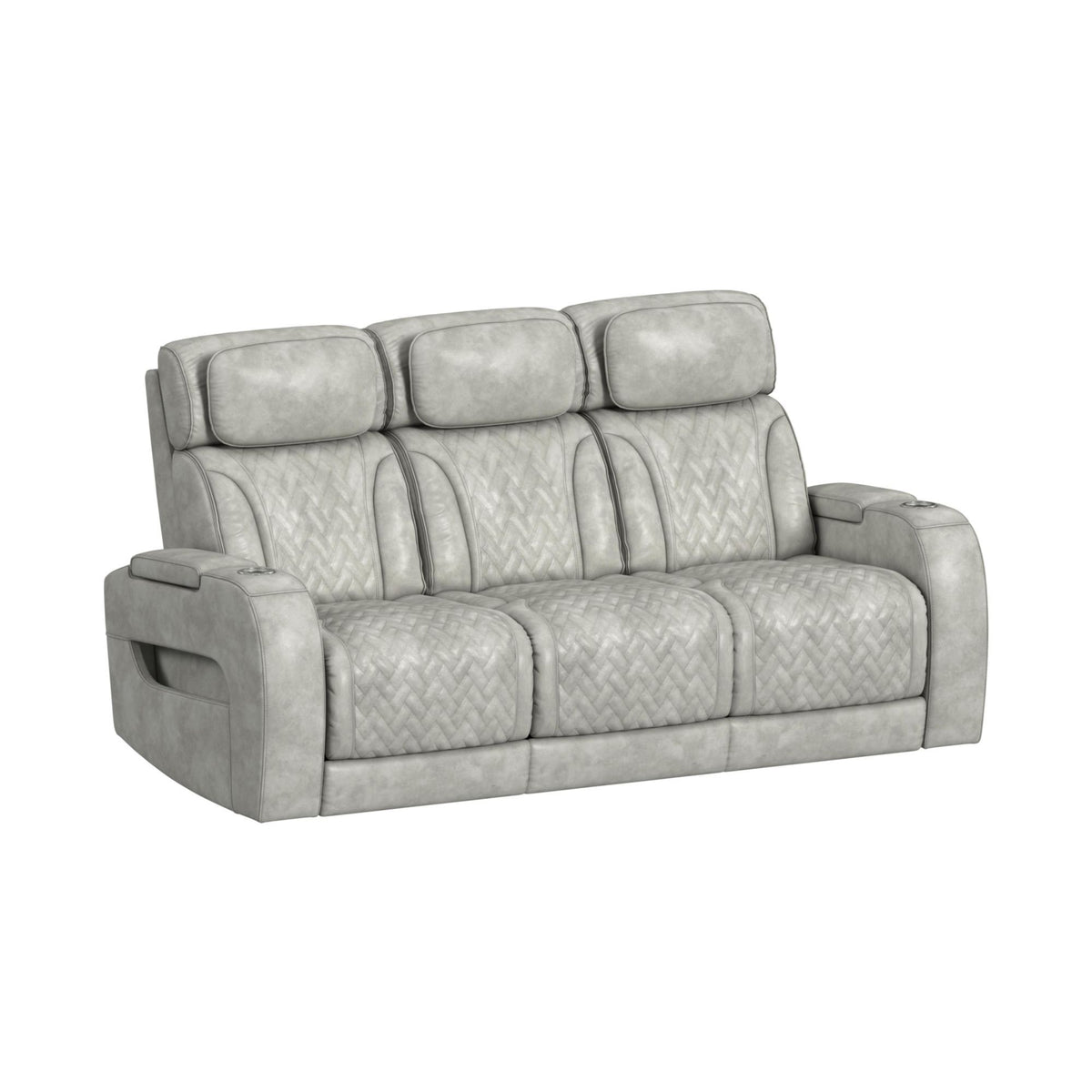 Prime Time - P3 Sofa With Ddt, 3.0 Table, 7 Colors (Led And Cup Holders), Reading Light, Vibration, Speaker, And Heat Massage - Leather Gel Light Gray