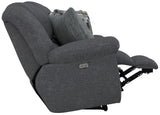 Trifecta - Power Sofa With 3 Recliners And Drop Down Table - Smoke