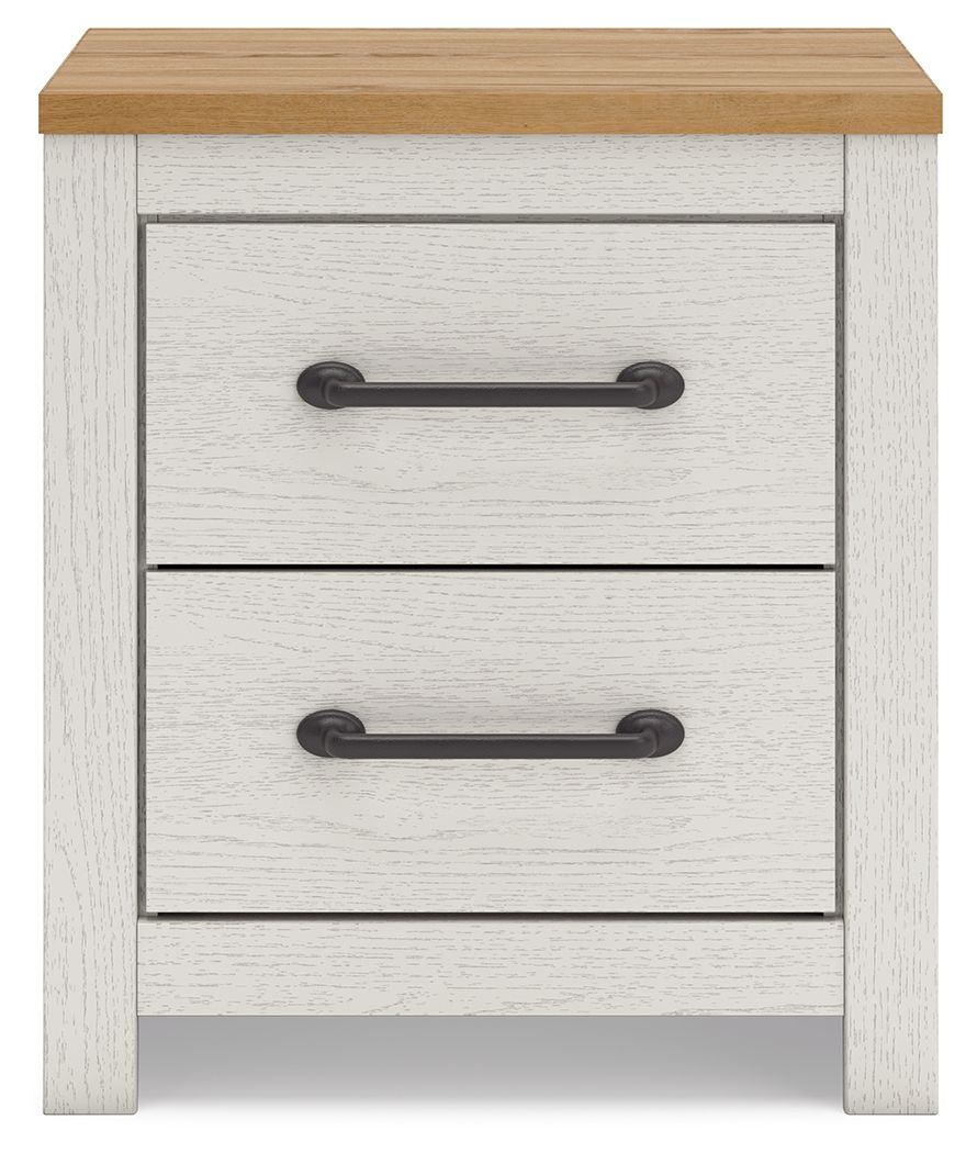 Linnocreek - White / Warm Brown - Two Drawer Night Stand