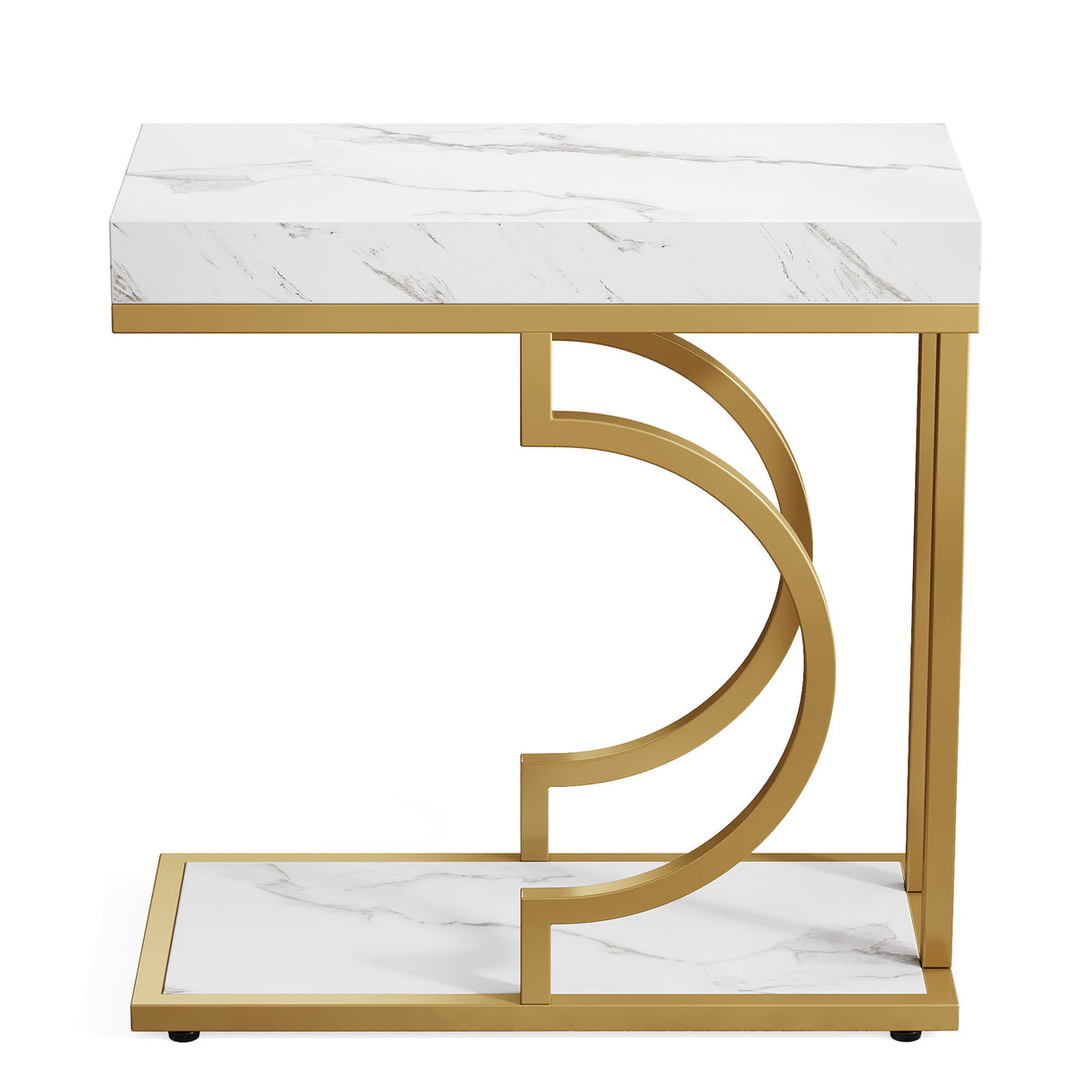 C-Shaped Sofa Side Table For Living Room - White / Gold