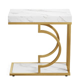 C-Shaped Sofa Side Table For Living Room - White / Gold