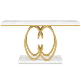 Console Table, Geometric Entryway Table For Living Hallway - White / Gold
