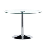 Modern Minimalist Circular Dining Table With Glass Top And Electroplated Metal Legs For Restaurants And Living Rooms - Silver / Transparent