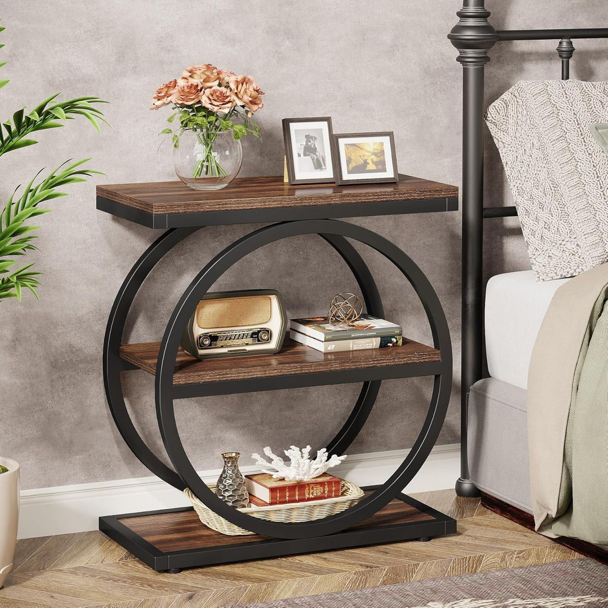 Slim End Tables With 3 Shelves, Compact (Set of 2) - Brown