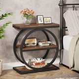 Slim End Tables With 3 Shelves, Compact (Set of 2) - Brown