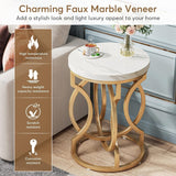 Round End Table With O-Shaped Base - White / Gold