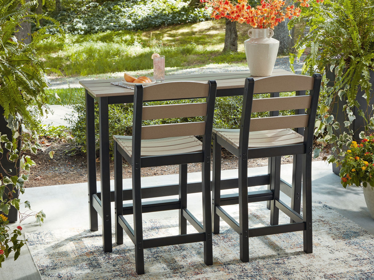 Shoreline Beach - Outdoor Counter Table And 2 Barstools (Set of 3) - Black / Beige