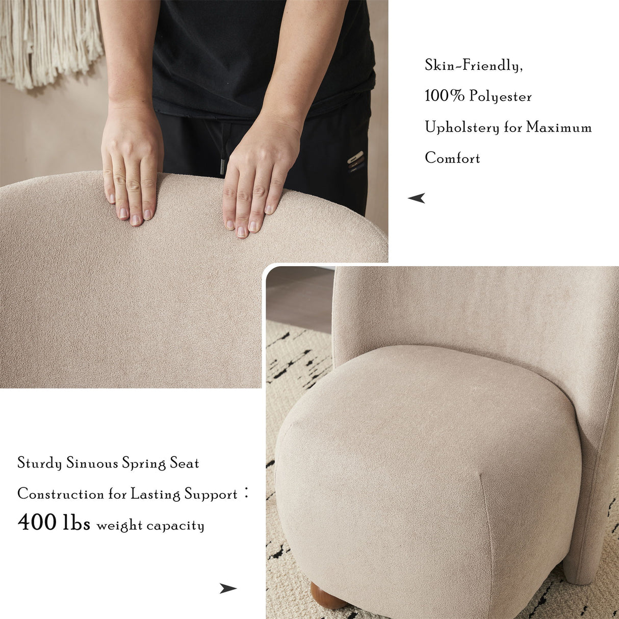 Modern Low Back Accent Upholstered Armless Living Room Chairs, Round Feet