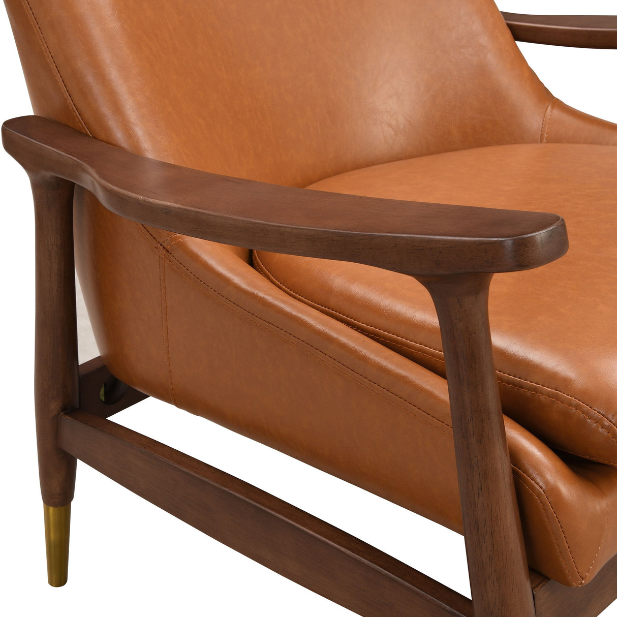 Mid - Century Accent Chair With Cushioned Seat, Brass Tipped Legs