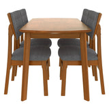 Mid Century Modern Dining Table Set For 4, Solid Wood Dining Table And Solid Wood Chairs, 5 Pieces Farmhouse Dining Table And 4 Upholstered Chairs - Brown / Gray