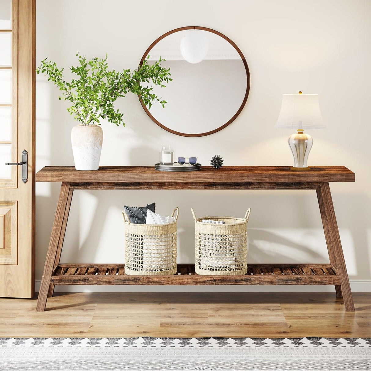 Extra Long Console Table With 2 Tier Open Storage
