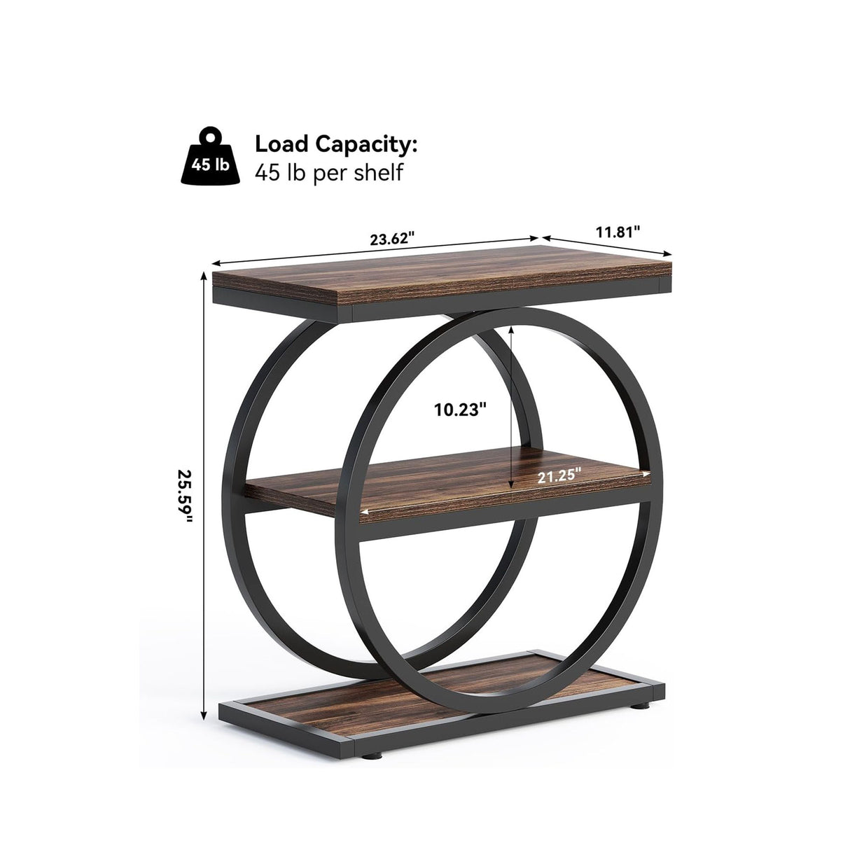 Industrial Narrow End Table With 3 Shelves