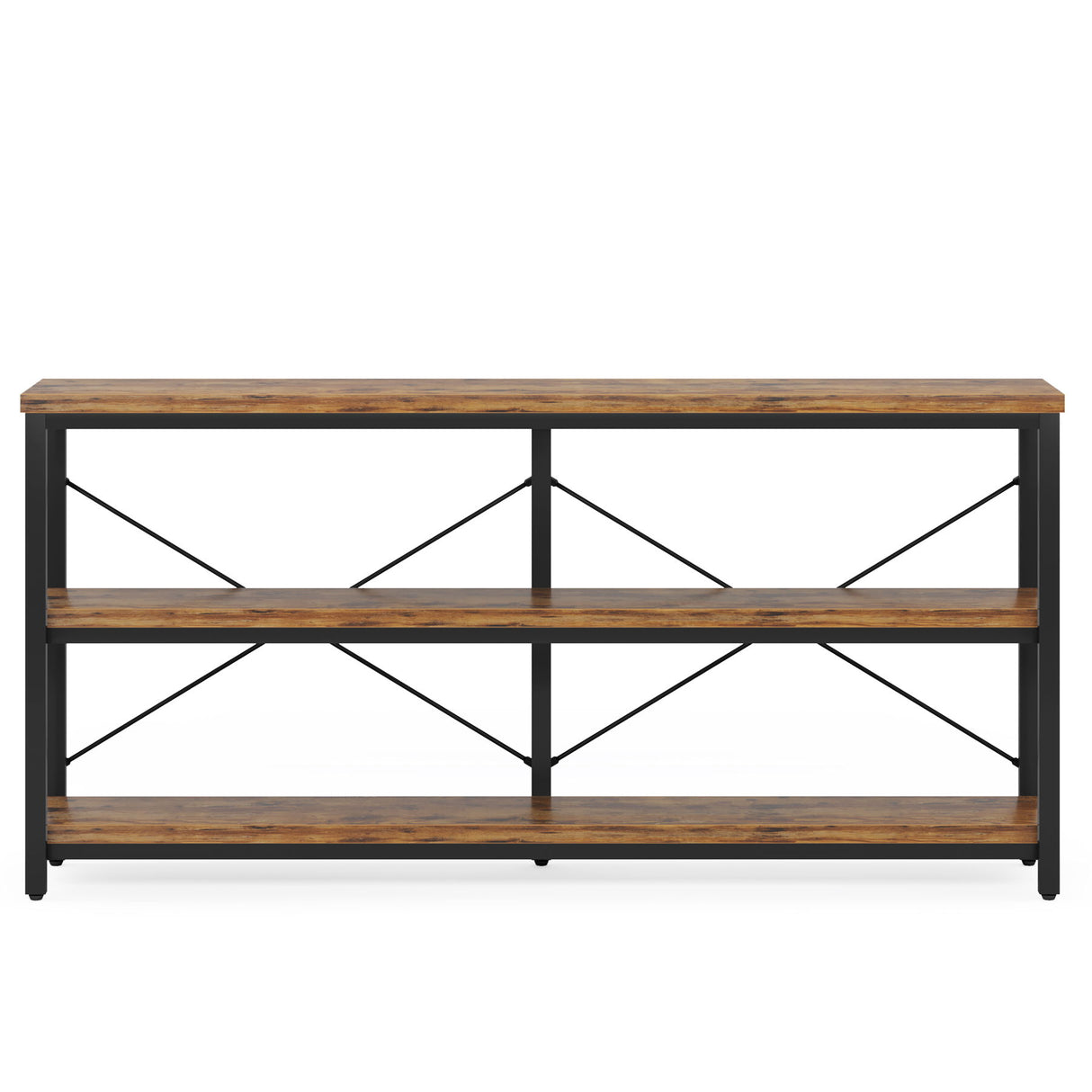 Console Table With 3 Tier Storage Shelves Finish, Slim Narrow Design For Living Entryway - Brown / Black