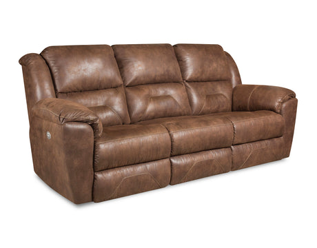 Pandora Mocha Power Sofa with Power Headrest in brown leather, three-seat design.