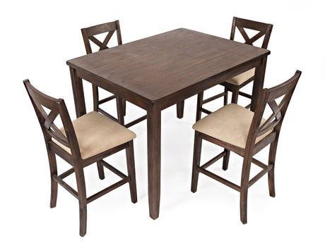 Walnut Creek - Counter 5 Piece Dining Set - Medium Brown Walnut / Beige