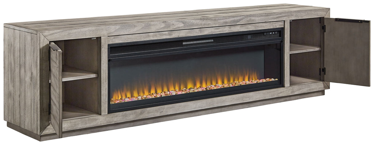 Naydell - 92" TV Stand with Wide Fireplace Insert - Gray