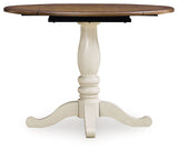 Wirloni - Round Dining Room Drop Leaf Table - Antique White / Brown