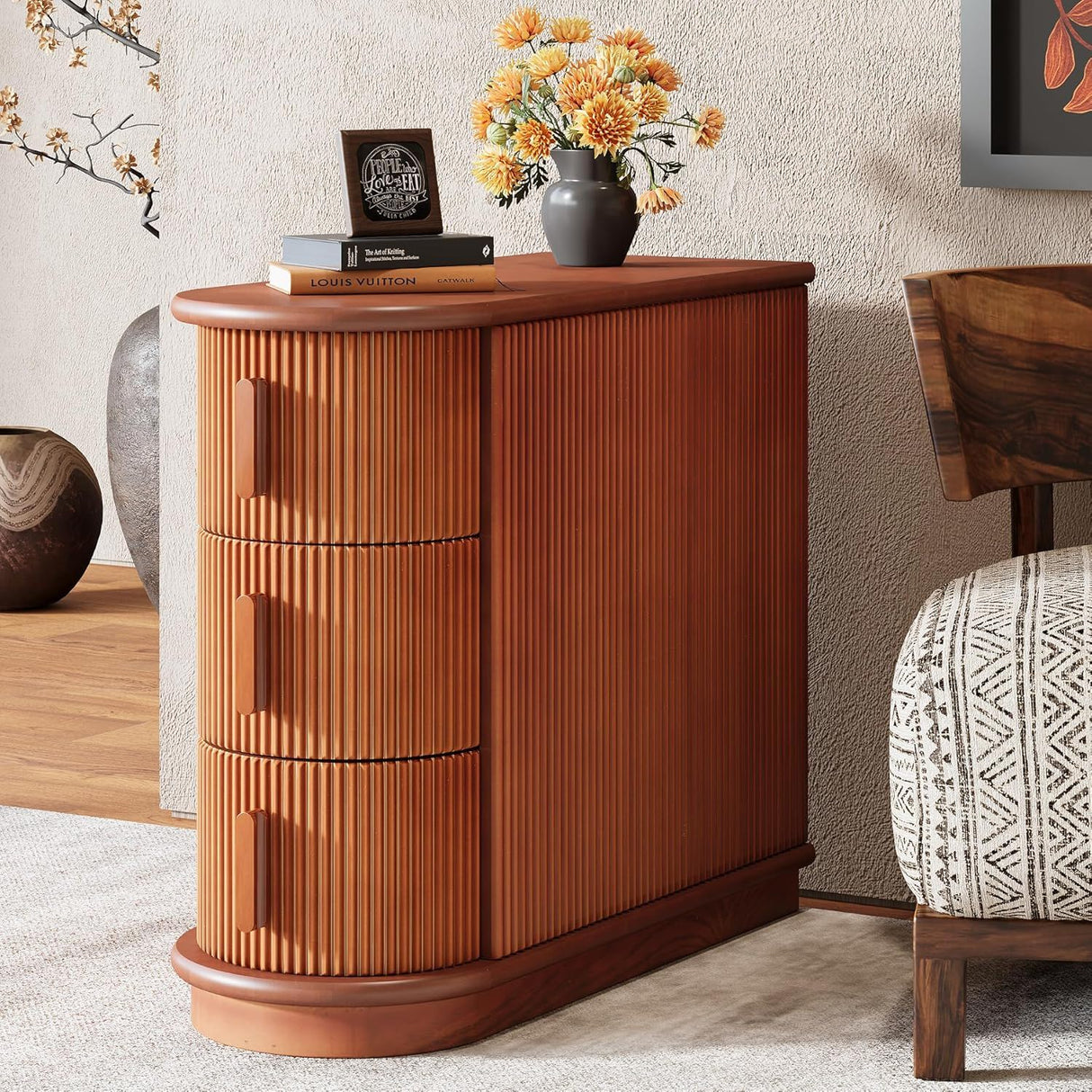 3 Drawer End Table, Semi Oval For Living Classic Accent Furniture - Walnut