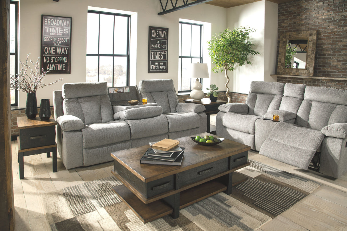 Mitchiner - Fog - REC Sofa w/Drop Down Table