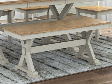 Purlaney - Antique White / Natural - Large Dining Room Bench