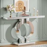 Mirrored Console Table With O-Shaped Base For Living Hallway - Silver / Clear