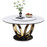 Round Dining Table With 360° Smooth Lazy Susan Stain / Heat - Gold / Black / White