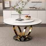 Round Dining Table With 360° Smooth Lazy Susan Stain / Heat - Gold / Black / White