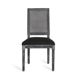 French Country Dining Chair With Rectangular Cane Backrest And Smooth Upholstered Seating