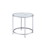 Rayne - Faux Marble Top Round End - White