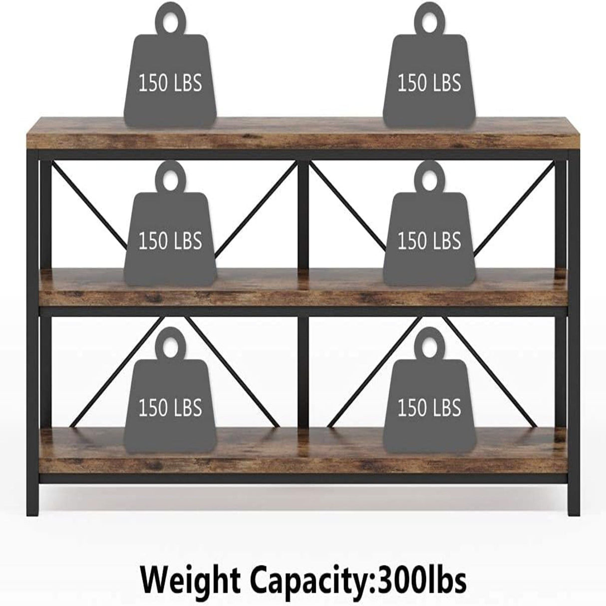 Console Table With 3 Tier Storage Shelves Finish, Slim Narrow Design For Living Entryway - Brown / Black