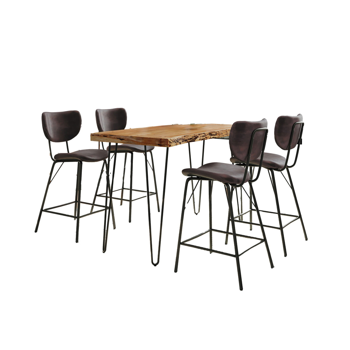 Nature's Edge - 5 Piece Counter Set With Modern Barstools - Natural