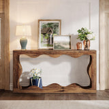 Console Table With Storage, Narrow Entryway Stand For Living Hallway - Light Brown