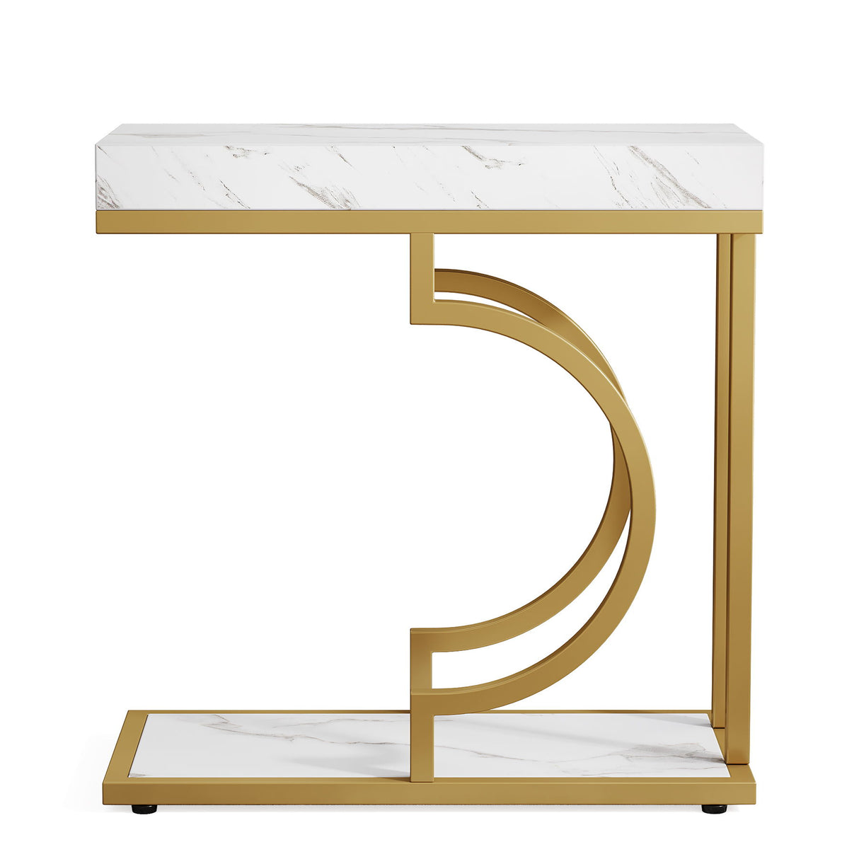 C-Shaped Sofa Side Table For Living Room - White / Gold