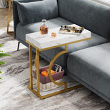 C-Shaped Sofa Side Table For Living Room - White / Gold