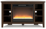 Camiburg - Warm Brown - Corner TV Stand With Fireplace Insert Glass/Stone