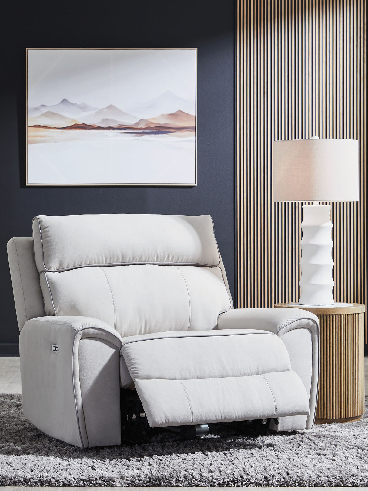 Social Pointe - Pearl / Ash - Power Recliner / Adjustable Headrest