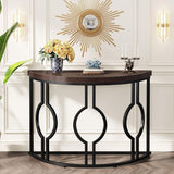 Semi Circle, Half Moon Console Table For Entryway With Geometric Base For Living Hallway - Rustic Brown