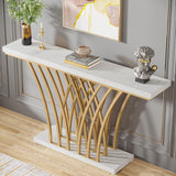 Console Table With Grid Base For Living Hallway - White / Gold