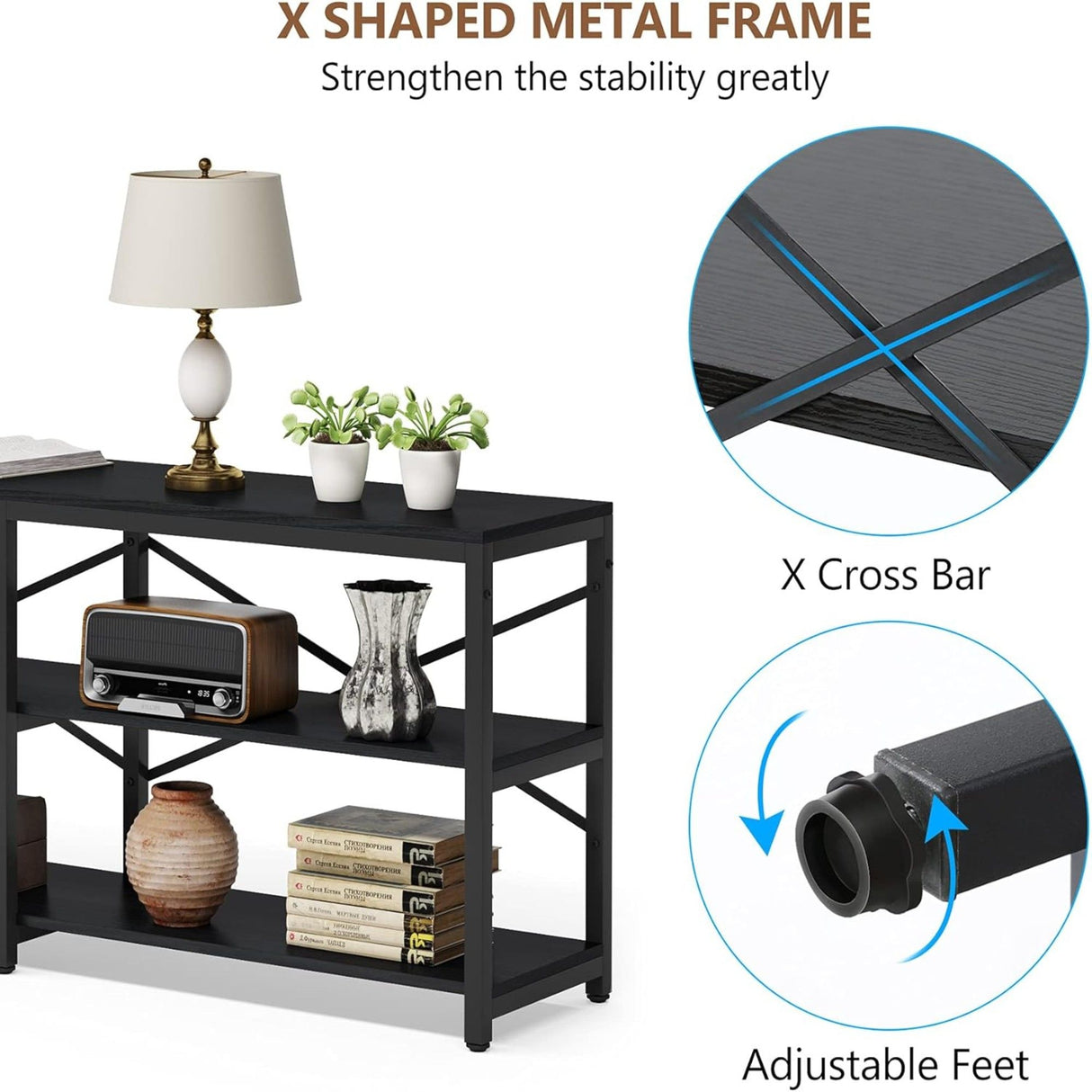 Console Table With X Back Design, Extra Long Storage