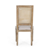 French Country Dining Chair With Rectangular Cane Backrest And Smooth Upholstered Seating