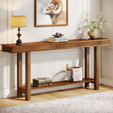 Extra Long Console Table, Sofa Table With 2 Tier Storage For Living Hallway - Rustic Brown