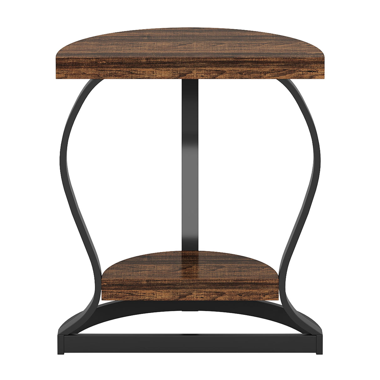 Half Round End Table With Frame, 2 Tier Semi Circle For Entryway - Brown / Black