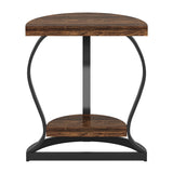 Half Round End Table With Frame, 2 Tier Semi Circle For Entryway - Brown / Black